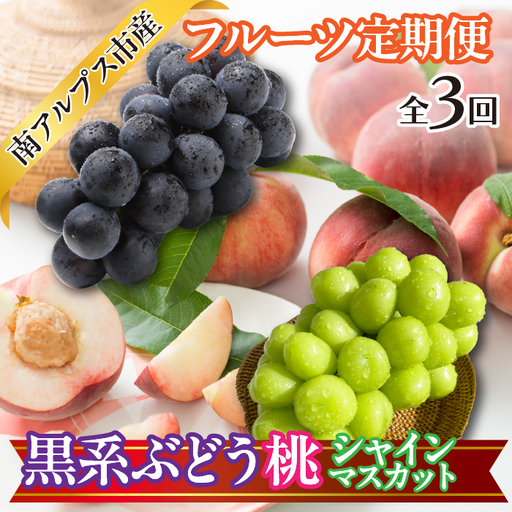 ★先行予約　おいしいくだもの3回定期便〈くだもの　フルーツ　桃　巨峰　黒系ぶどう　シャインマスカット　新鮮　農家直送　産地直送　人気　山梨県　南アルプス市　〉 ALPAJ056　