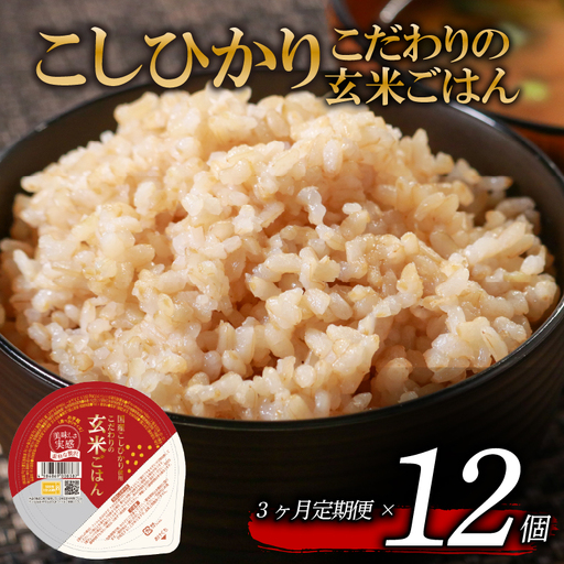 [パックご飯] 定期便3回 玄米 国産こしひかり 無添加一分づき 12個 パックご飯
