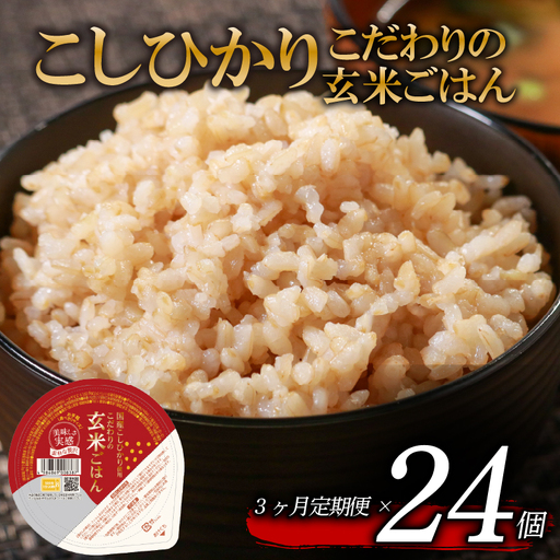 【パックご飯】 定期便3回 玄米 国産こしひかり 無添加一分づき 120g 計24個 パックご飯