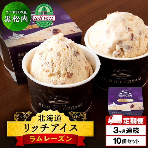 【定期便3ヶ月】リッチアイスクリーム 香り高い魅惑のラムレーズン　10個セット（100ml）