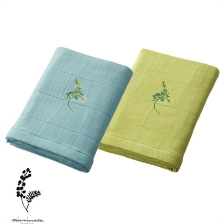 刺繍高吸水ガーゼバスタオル2枚セット(四重織シャリ感ガーゼ)和泉木綿 ミモザの花の刺繍入り