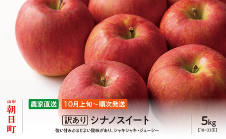 りんご 【 ご家庭用 訳あり 】 シナノスイート 5kg 【2025年10月上旬～発送】 山形県 朝日町産 農家直送 山形県産 特産 果物 フルーツ リンゴ 林檎 秋