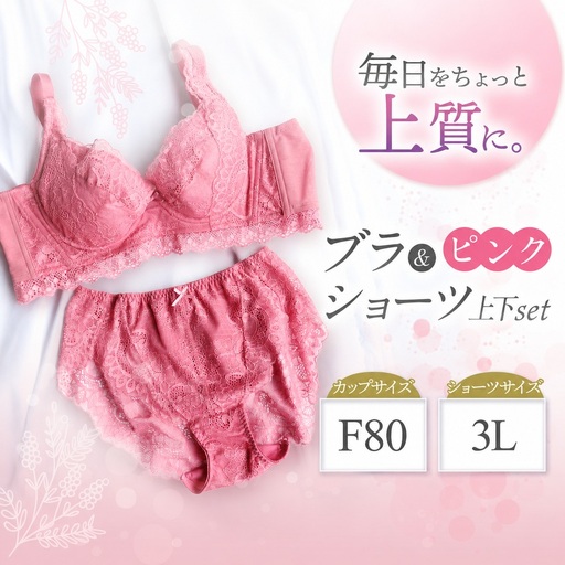 ブラ＆ショーツ 上下セット ピンク F80＆ショーツ 3L | 女性用下着 レディース ブラ＆ショーツ ブラ ショーツ ピンク 上下セット 君津市 きみつ 千葉県