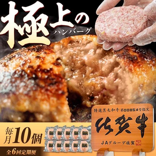 【6回定期便】佐賀牛入り生ハンバーグ 10個 /MKミート武雄[UEM004] ハンバーグ