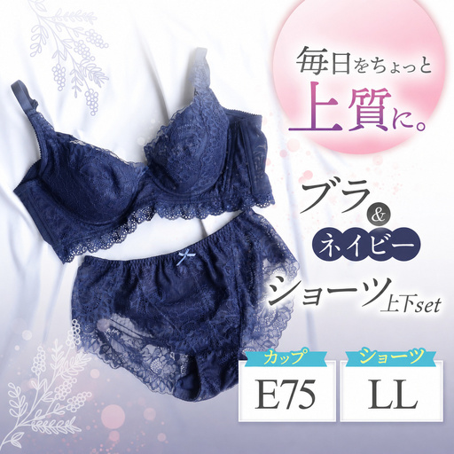 ブラ＆ショーツ 上下セット ネイビー E75＆ショーツ LL | 女性用下着 レディース ブラ＆ショーツ ブラ ショーツ ネイビー 上下セット 君津市 きみつ 千葉県