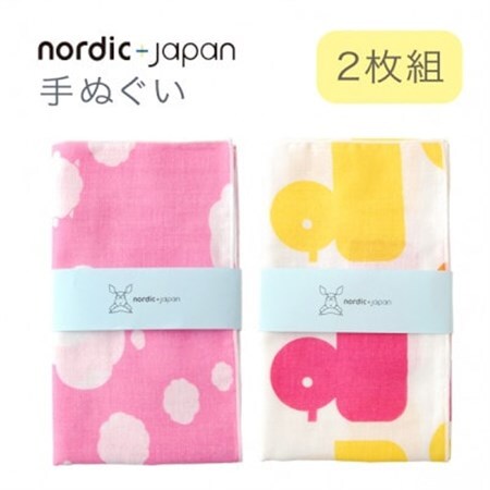 nordic+japan 手ぬぐい 2枚組 (ヒツジ・ピンク+アヒル・ピンク)【1640159】