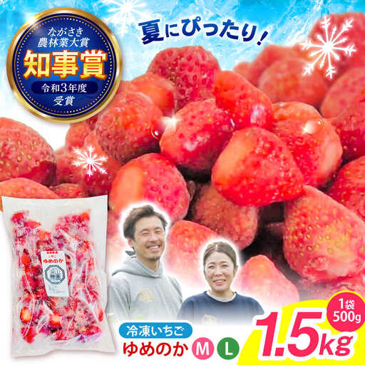 【完熟の恵み、ぎゅっと冷凍！】冷凍いちご「ゆめのか」 M-Lサイズ 1.5kg(500g×3) / いちご イチゴ 苺 冷凍 冷凍いちご 冷凍フルーツ イチゴジャム / 諫早市 / むらたサービス [AHFA001]