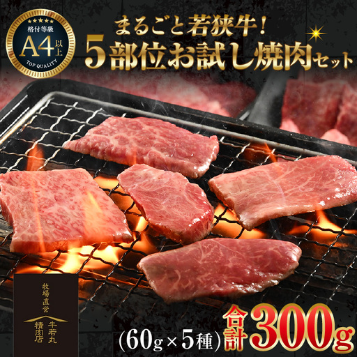 まるごと若狭牛！5部位お試し焼肉セット 300g（60g×5種）／ 焼肉 国産 ブランド牛 [aw009-a004]