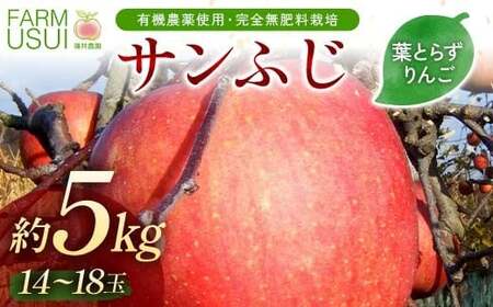 有機農薬使用・完全無肥料栽培「サンふじ」葉とらずりんご約5kg（14～18玉） F7X-0468
