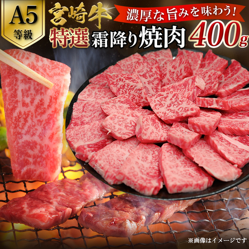 【A5等級】宮崎牛特選霜降り焼肉 （400g×1P） 宮崎牛 ブランド牛 和牛 牛肉 焼肉 特選和牛 霜降り A5 宮崎県 小林市