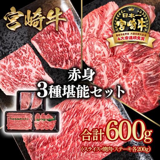 宮崎牛 赤身堪能セット 計600g 小分け200g×3 ブランド牛 A４～A5等級 内閣総理大臣賞4連覇＜58-12a＞Y