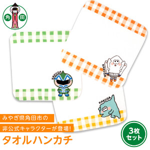 オリジナルイラスト　タオルハンカチ　3種セット　20cm×20cm　綿100% 表:シャーリング 裏:パイル