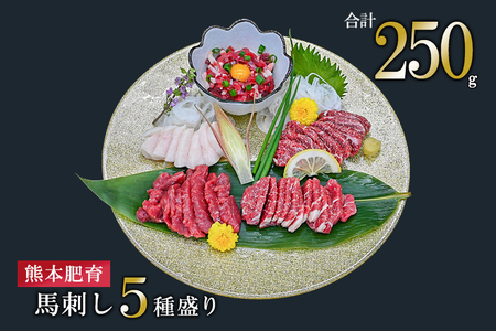 [馬刺しナンバーワン]熊本肥育 馬刺し5種 250g 赤身 特上赤身 中トロ コーネ 馬ユッケ 熊本と畜 新鮮 馬刺し 阿蘇 熊本 小分け 馬肉 専用醤油 真空パック 契約農場 お歳暮 ギフト 贈答用 記念日 小国町