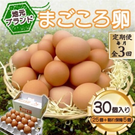 [毎月定期便]「地元ブランド」まごころ卵30個入り(卵25個と割れ保障5個) 鶏卵(生食用)全3回[配送不可地域:離島]