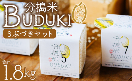 ＜分搗米「BUDUKI」ひめの凜 「3ぶづき」2合入り×6個（1.8kg）＞ ひめのりん 分づき米 ぶづき米 ぶずき米 お米 コメ こめ 選べる 3分づき 玄米 精米 ご飯 もとき農園 愛媛県 西予市【常温】『令和7年11月中旬より順次発送予定』UMK0003