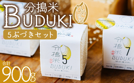 ＜分搗米「BUDUKI」ひめの凜 「5ぶづき」2合入り×3個（900g）＞ ひめのりん 分づき米 ぶづき米 ぶずき米 お米 コメ こめ 選べる 5分づき 玄米 精米 ご飯 もとき農園 愛媛県 西予市【常温】『令和7年11月中旬より順次発送予定』UMK0004