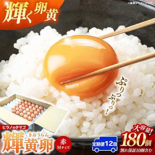 【定期便12回】ヒラノのタマゴ 輝黄卵(きおうらん) 赤Mサイズ 180個 【 割れ保証込み 卵 たまご タマゴ 国産 新鮮 直送 定期便 12回 12ヵ月 輝黄卵 朝ごはん 卵かけごはん 福岡県 筑前町 AJ009】【202609】