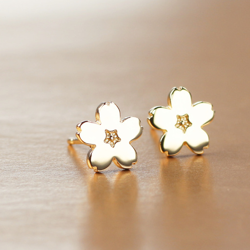 18金イエローゴールド 桜モチーフピアス 上品ジュエリー K18-KP002 / 金 イエローゴールド 桜モチーフ ピアス アクセサリー 上品 ギフト プレゼント