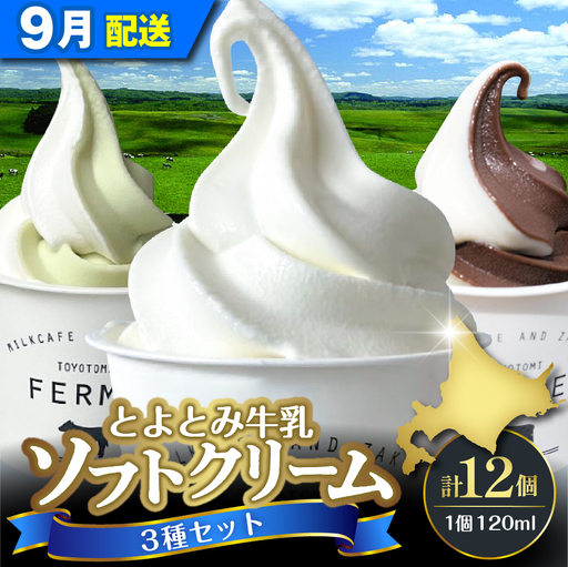 【9月配送】とよとみ牛乳ソフトクリーム 3種類 12個 ソフトクリーム