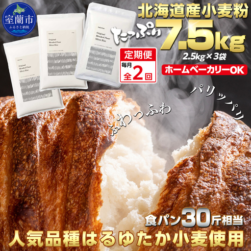 【毎月定期便】北海道産 小麦粉 はるゆたかブレンド小麦粉 シルバーライズ（パン用強力粉）7.5kg 全2回 MROBI029