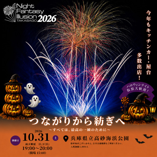 花火大会 チケット 2026年10月31日 兵庫県高砂市 第12回 Night Fantasy Illusion 2026 観覧ペアチケット ふるさと納税 ナイトファンタジーイリュージョン 音楽 レーザー イルミネーション 打ち上げ花火 ご当地グルメ