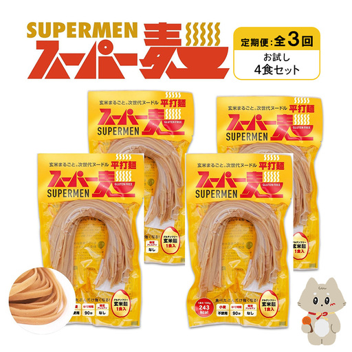 【定期便：全3回】スーパー麺　平打麺　4食セット【46020】