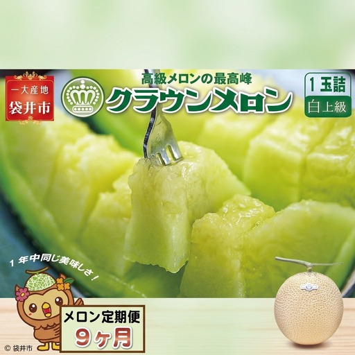 クラウンメロン 白上級 静岡県産 クラウンメロン【1玉】【9ヶ月定期便】