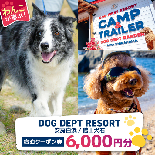 DOG DEPT RESORT 安房白浜/館山犬石 共通チケット 宿泊クーポン券(6,000円分) mi0111-0001-1