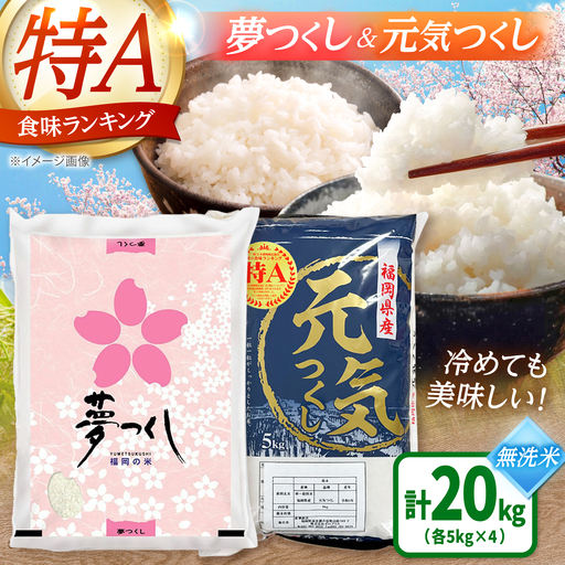 【先行予約】【令和7年産】福岡県産米食べ比べ【無洗米】夢つくしと元気つくしセット 計20kg[BGAA099]白米 食べ比べ 白米 食べ比べ