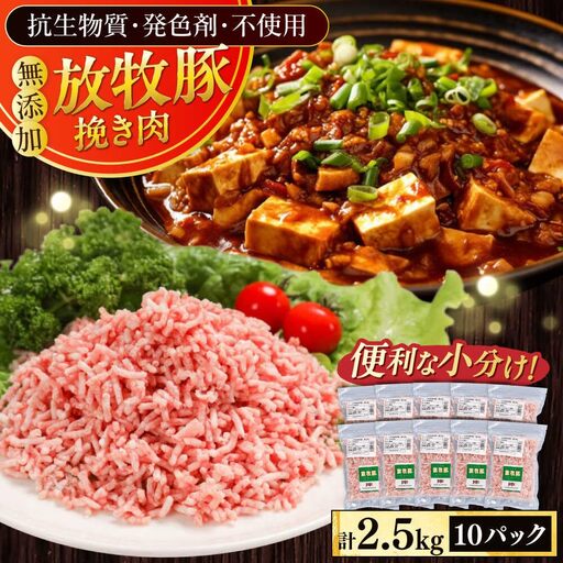 放牧豚 挽き肉 計2.5kg（250g×10） 精肉 スライス 小分け 冷凍 北海道 [AXBA123]