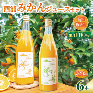 オレンジ ジュース ストレート 果汁 100％ 温州 極早生 みかん 720ml×6本 飲み比べ セット 西浦 静岡 沼津 