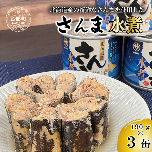 美味しく満足 こだわりのサンマ缶 素材の旨みをヘルシーに水煮缶【笹谷商店さんま水煮：3缶】＜ お試し3缶 スピード出荷 さんま缶 190g 北海道 国産 北海道産 道産 水煮 缶詰 魚介 魚介類 海産物 非常食 常温 人気 ランキング ふるさと納税 贈答品 景品 粗品 手土産 祝い ギフト惣菜 和食 弁当 笹谷商店 晩酌 父の日 ＞
