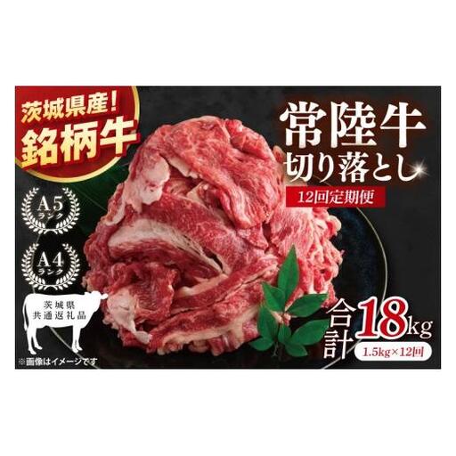 【茨城県共通返礼品】【12ヶ月定期便】大容量！常陸牛切り落とし 1.5kg（500g×3）【黒毛和牛 国産 銘柄牛 牛肉 肉 冷凍 茨城県産】(81-33)