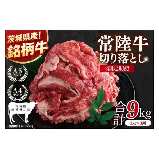 【茨城県共通返礼品】【3ヶ月定期便】大容量！常陸牛切り落とし 3kg（500g×6）【黒毛和牛 国産 銘柄牛 牛肉 肉 冷凍 茨城県産】(81-39)