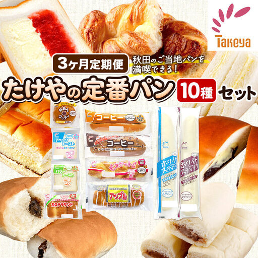 たけや製パン 【定期便3ヶ月】たけや製パン 秋田ふるさと満喫セット 10種各1個（合計10個） 菓子パン