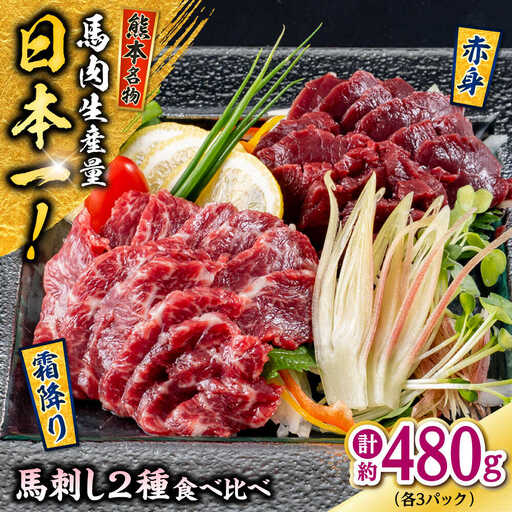 熊本 馬刺し 2種（赤身/霜降り） 計約480g 各種3P 馬刺し[AYAF110]