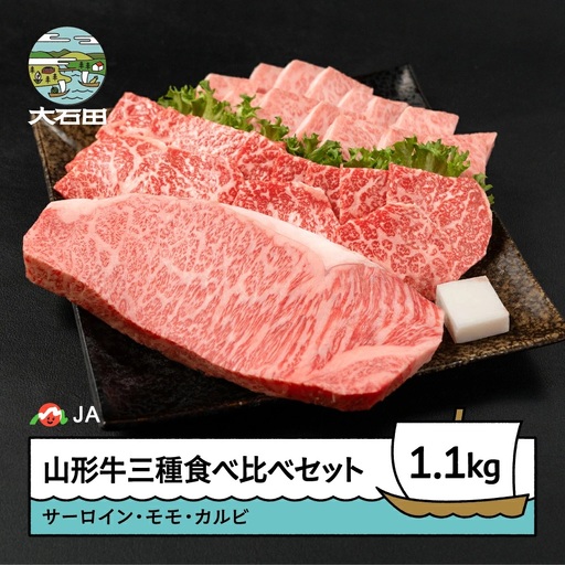 山形牛 牛肉 三種食べ比べセット サーロインステーキ モモ カルビ ja-gns3x1100