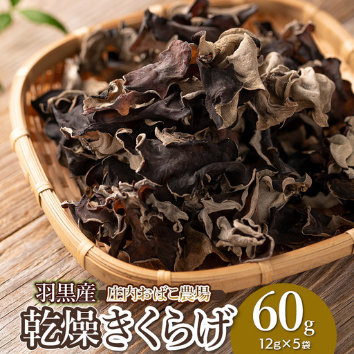 羽黒産 乾燥キクラゲ 60g(12g×5) 山形県鶴岡市 農事組合法人 庄内おばこ農場 K-710