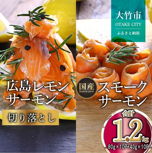 国産サーモン 詰め合わせセットF 約1.2kg [切り落とし (80g×10P)+スモーク (40g×10P)] 小分け パック 広島レモンサーモン [1966]