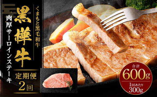 【2回定期便】黒樺牛 肉厚サーロインステーキ 300g 計600g 牛肉 和牛 お肉 ステーキ 黒毛和牛 国産 九州産 熊本県 湯前町