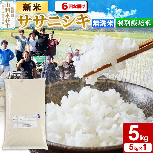 《令和8年産 新米》《定期便6ヶ月》【無洗米】特別栽培米 ササニシキ 5kg 秋田県産