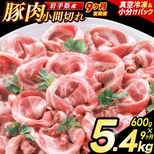 豚こま 【定期便 9ヵ月】岩手県産 豚肉 小間切れ 600g（AB137）小間 こま切れ