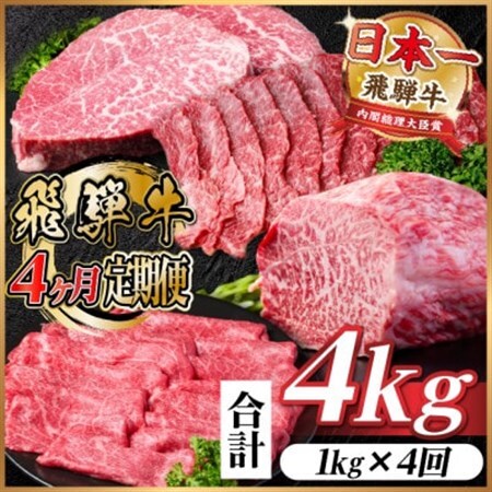 【毎月定期便】飛騨牛 赤身定期便 計4kg 全4回【配送不可地域：離島】【4072655】