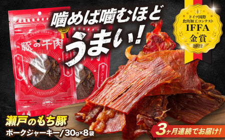 [全3回定期便]肉「瀬戸のもち豚」ポークジャーキー 8袋(30g/袋) [BAER056]ジャーキー