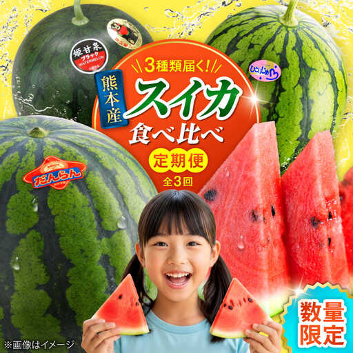 [先行予約][2027年4月上旬より順次発送][全3回定期便]すいか 3種 食べ比べ セット 定期便 計5玉(小玉2 大玉1 黒小玉2) スイカ[AYAB030]