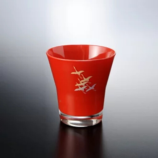 みよし漆器本舗 紀州塗り ぬりもん de Verre フリーグラス 蒔絵 千羽鶴 赤 210ml
