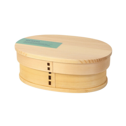 みよし漆器本舗 曲げわっぱ お弁当箱 600ml 約17.5×11.5×高さ6.5cm 小判型 MIN WAPPA カーキ 白木