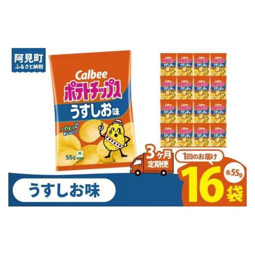 【3回定期便】カルビー ポテトチップスうすしお味（55g） 16個｜Calbee お菓子 菓子 おやつ おかし ぽてち ポテチ スナック おつまみ ジャガイモ じゃがいも（93-02）