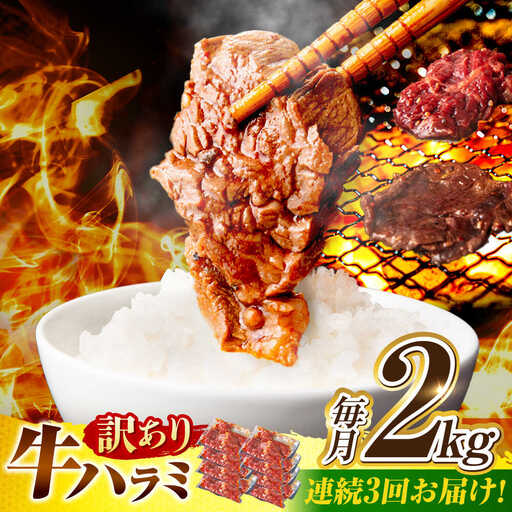 【3回定期便】【訳あり】味付けハラミ 2kg(250ｇ×8パック) [AVBO048]