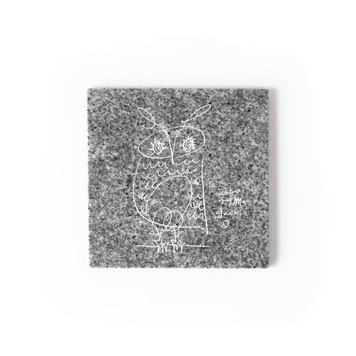 owl / Ichiro Yamaguchi|山口一郎氏イラスト刻印の庵治石プレート